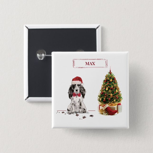 Cocker Spaniel Funny Christmas Dog with Tree Button (Front & Back)