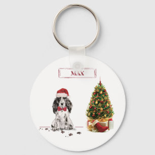 Cocker Spaniel Funny Christmas Dog with Tree Keychain