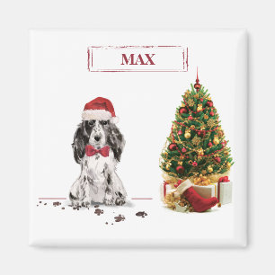 Cocker Spaniel Funny Christmas Dog with Tree Magnet