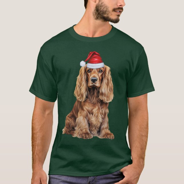 Cocker Spaniel Funny Christmas Santa Dog T-Shirt (Front)