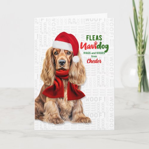 Cocker Spaniel Funny Fleas Navidog with Name Holiday Card