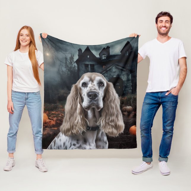 Cocker Spaniel Halloween Scary Fleece Blanket (In Situ)