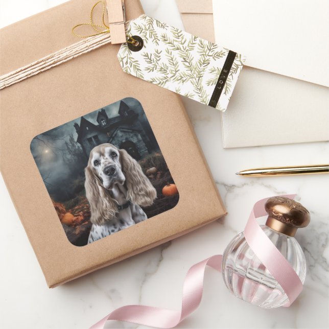 Cocker Spaniel Halloween Scary Square Sticker (Gifting)