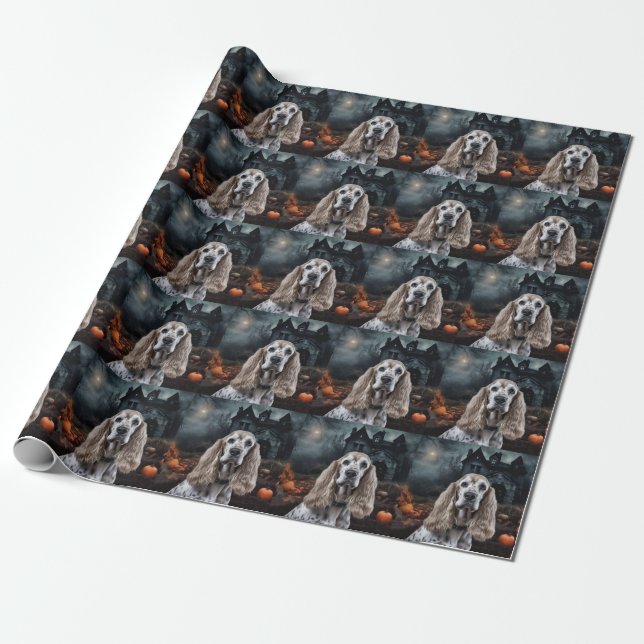 Cocker Spaniel Halloween Scary Wrapping Paper (Unrolled)