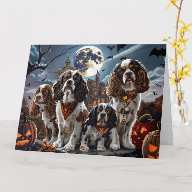 Cocker Spaniel Halloween Spooky Card (Yellow Flower)