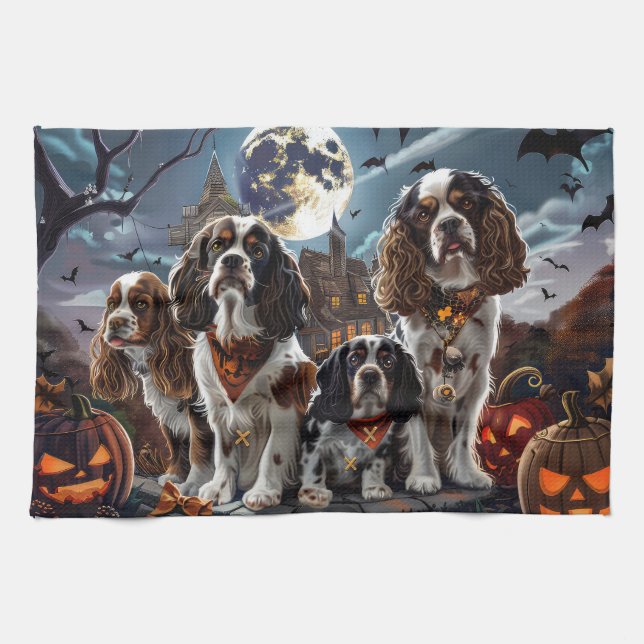 Cocker Spaniel Halloween Spooky Kitchen Towel (Horizontal)