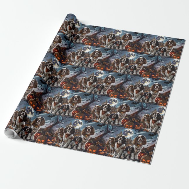 Cocker Spaniel Halloween Spooky Wrapping Paper (Unrolled)