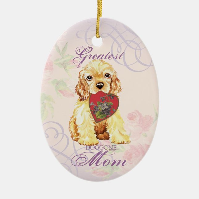 Cocker Spaniel Heart Mom Ceramic Ornament (Front)