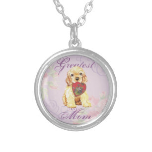 Cocker Spaniel Heart Mom Silver Plated Necklace