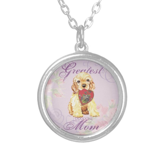 Cocker Spaniel Heart Mom Silver Plated Necklace (Front)