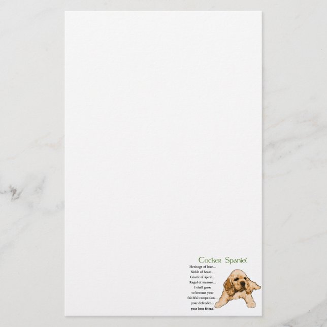Cocker Spaniel Heritage of Love Stationery (Front)