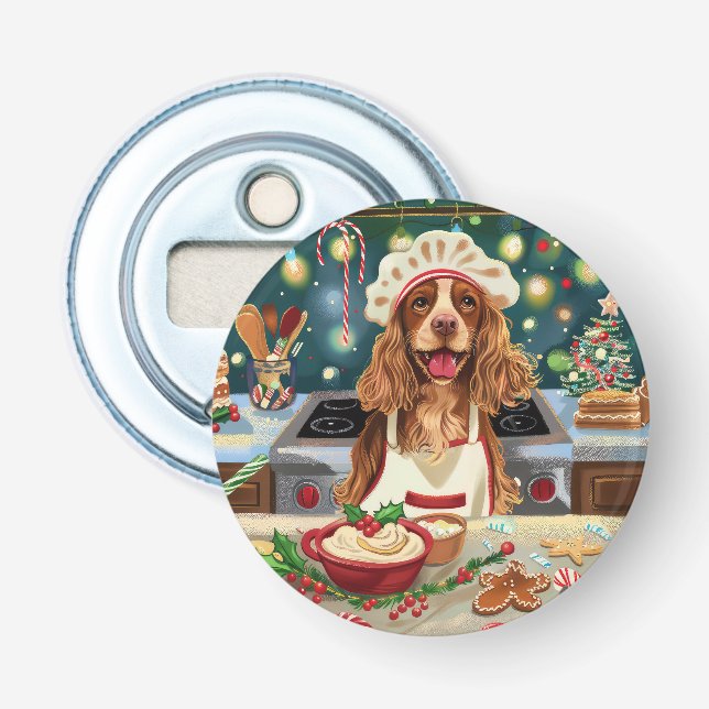 Cocker Spaniel Holiday Baking: Festive Christmas Bottle Opener (Front)
