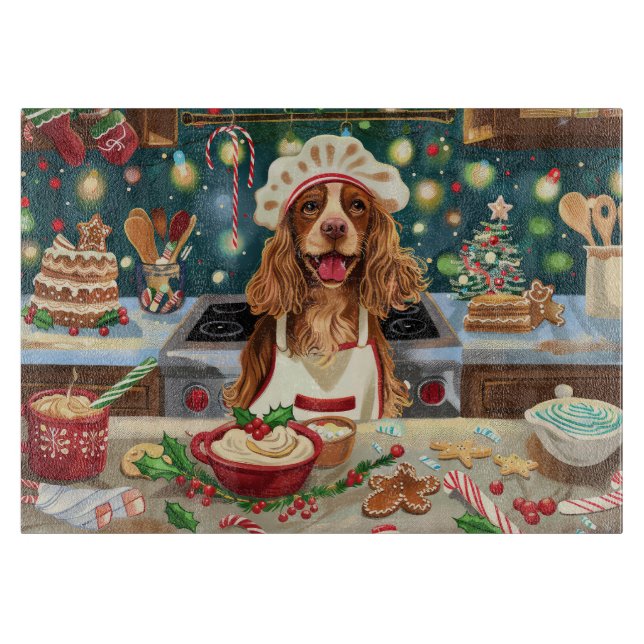 Cocker Spaniel Holiday Baking: Festive Christmas Cutting Board (Front)