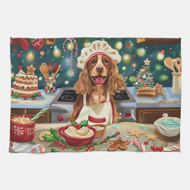 Cocker Spaniel Holiday Baking: Festive Christmas Kitchen Towel (Horizontal)