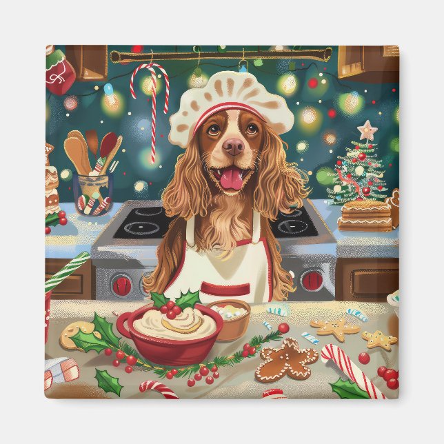 Cocker Spaniel Holiday Baking: Festive Christmas Magnet (Front)