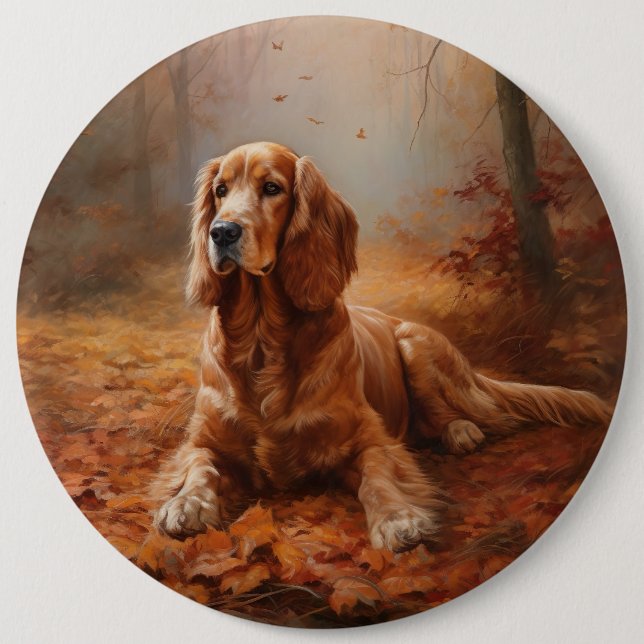 Cocker Spaniel in Autumn Leaves Fall Inspire Button (Front)