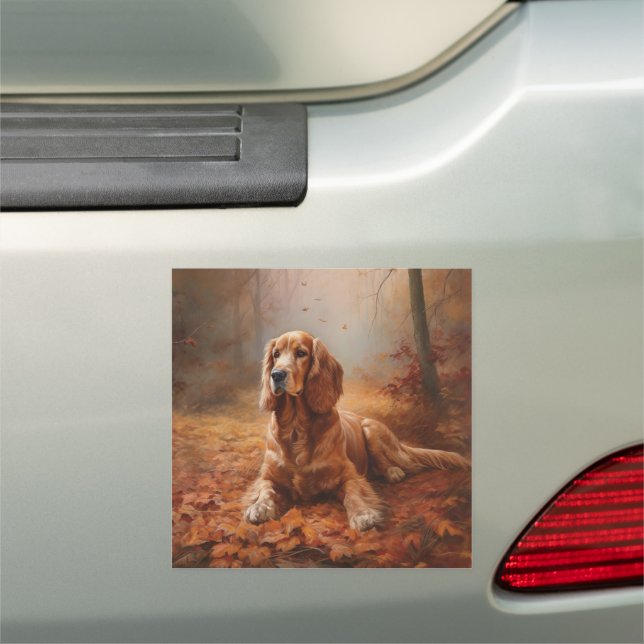 Cocker Spaniel in Autumn Leaves Fall Inspire Car Magnet (In Situ)
