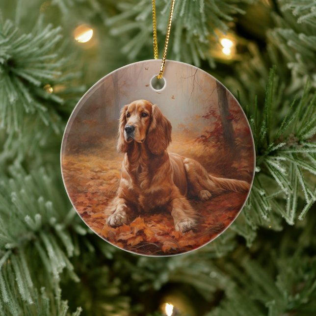 Cocker Spaniel in Autumn Leaves Fall Inspire Ceramic Ornament (Tree)