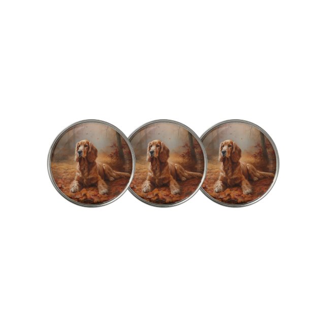 Cocker Spaniel in Autumn Leaves Fall Inspire Golf Ball Marker (3 Up)