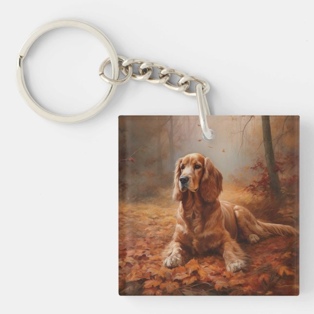 Cocker Spaniel in Autumn Leaves Fall Inspire Keychain (Front)