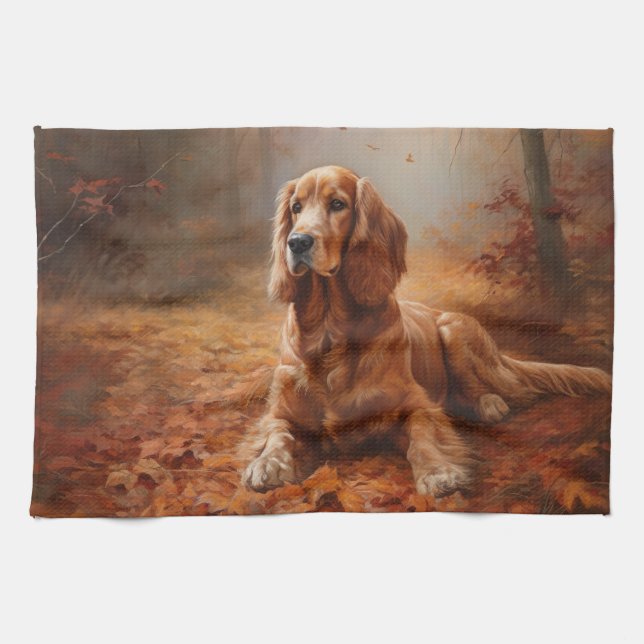 Cocker Spaniel in Autumn Leaves Fall Inspire Kitchen Towel (Horizontal)