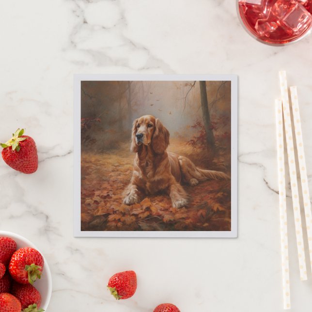 Cocker Spaniel in Autumn Leaves Fall Inspire Napkins (Insitu)