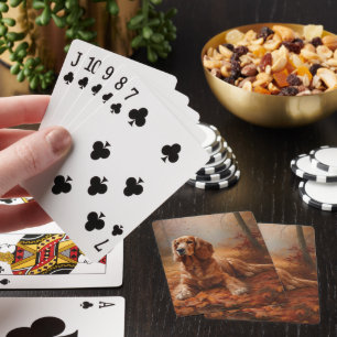 Cocker Spaniel in Autumn Leaves Fall Inspire Poker Cards