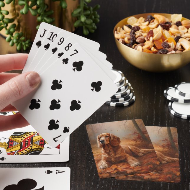 Cocker Spaniel in Autumn Leaves Fall Inspire Poker Cards (In Situ)