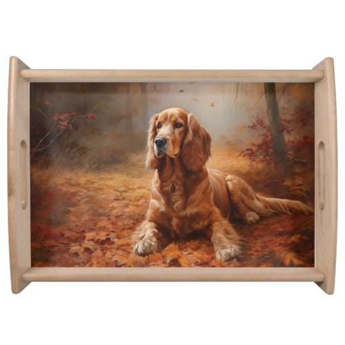 Cocker Spaniel in Autumn Leaves Fall Inspire Serving Tray