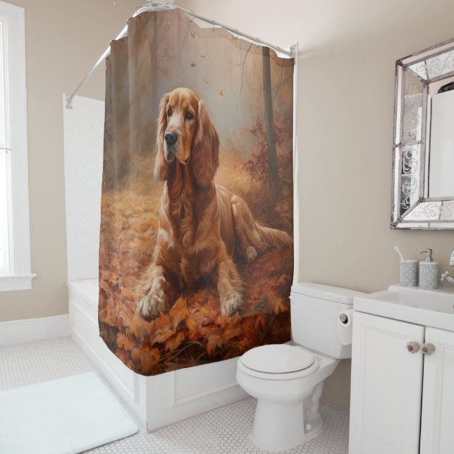 Cocker Spaniel in Autumn Leaves Fall Inspire Shower Curtain (In Situ)