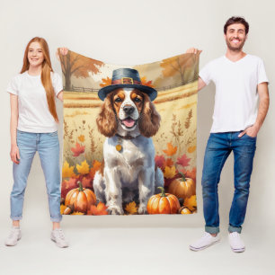 Cocker Spaniel In Autumn Leaves Thanksgiving Art Fleece Blanket