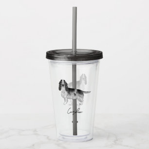 Cocker Spaniel In Black And White & Custom Name Acrylic Tumbler