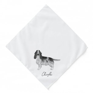 Cocker Spaniel In Black And White & Custom Name Bandana