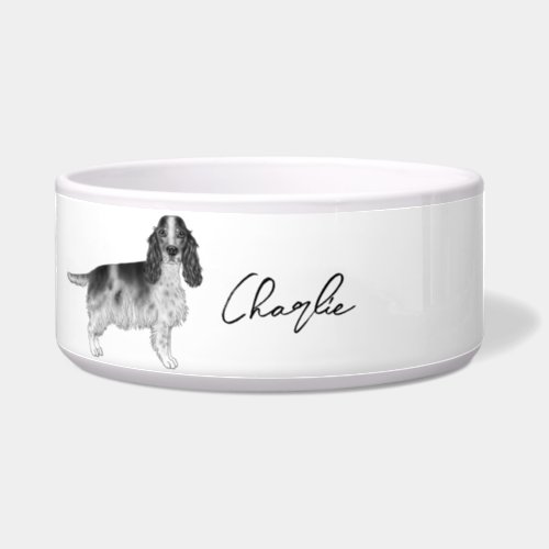 Cocker Spaniel In Black And White  Custom Name Bowl