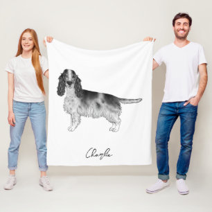 Cocker Spaniel In Black And White & Custom Name Fleece Blanket