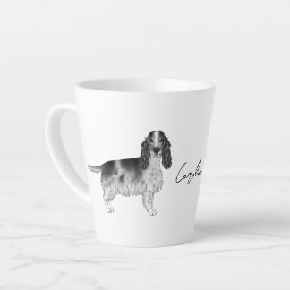 Cocker Spaniel In Black And White & Custom Name Latte Mug