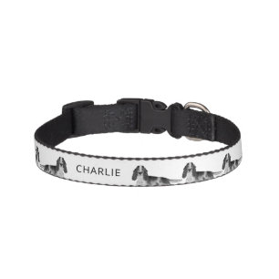 Cocker Spaniel In Black And White & Custom Name Pet Collar