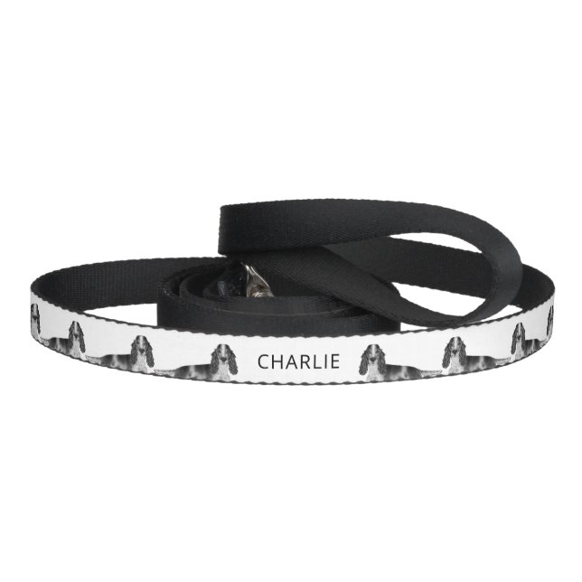 Cocker Spaniel In Black And White & Custom Name Pet Leash (Handle)