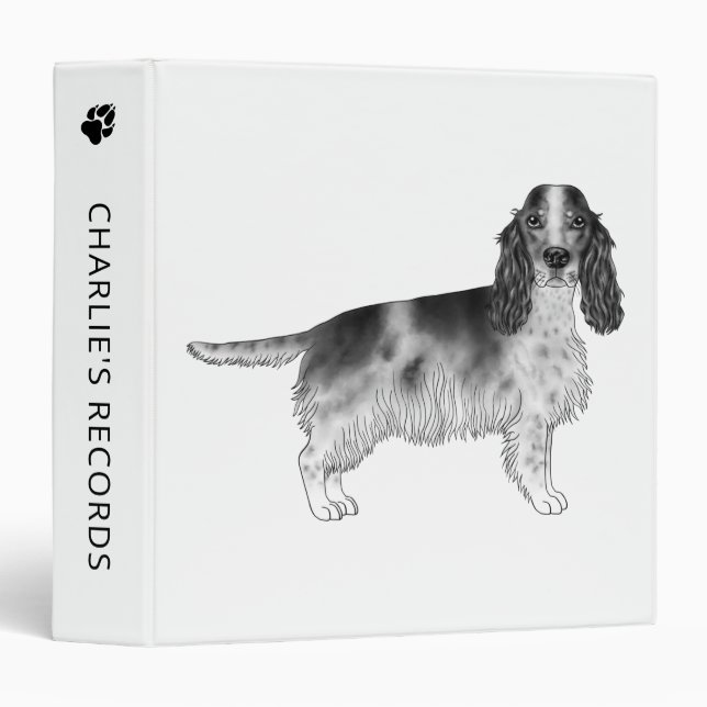 Cocker Spaniel In Black And White & Custom Text 3 Ring Binder (Front/Spine)