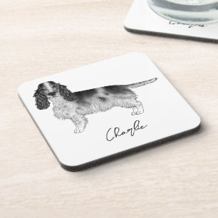 Cocker Spaniel In Black And White & Custom Text Beverage Coaster