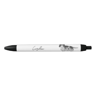 Cocker Spaniel In Black And White & Custom Text Black Ink Pen