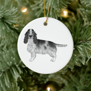 Cocker Spaniel In Black And White & Custom Text Ceramic Ornament