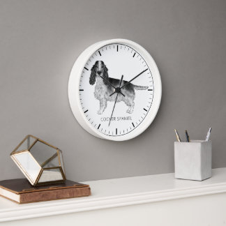 Cocker Spaniel In Black And White & Custom Text Clock