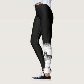 Cocker Spaniel In Black And White & Custom Text Leggings