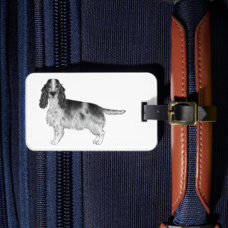 Cocker Spaniel In Black And White & Custom Text Luggage Tag