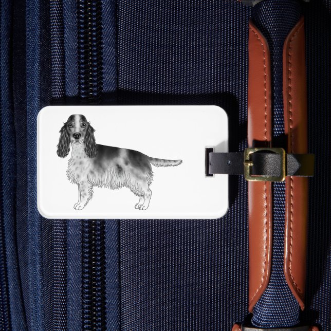 Cocker Spaniel In Black And White & Custom Text Luggage Tag (Front Insitu 4)
