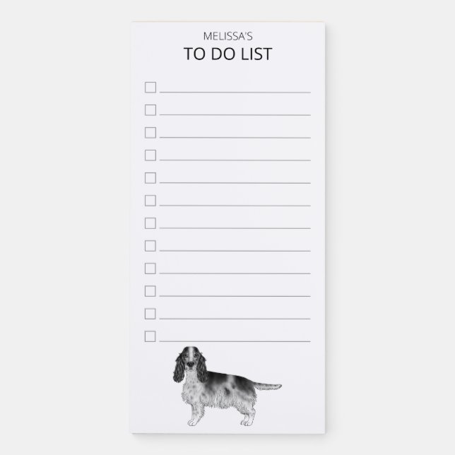 Cocker Spaniel In Black And White & Custom Text Magnetic Notepad (Front)