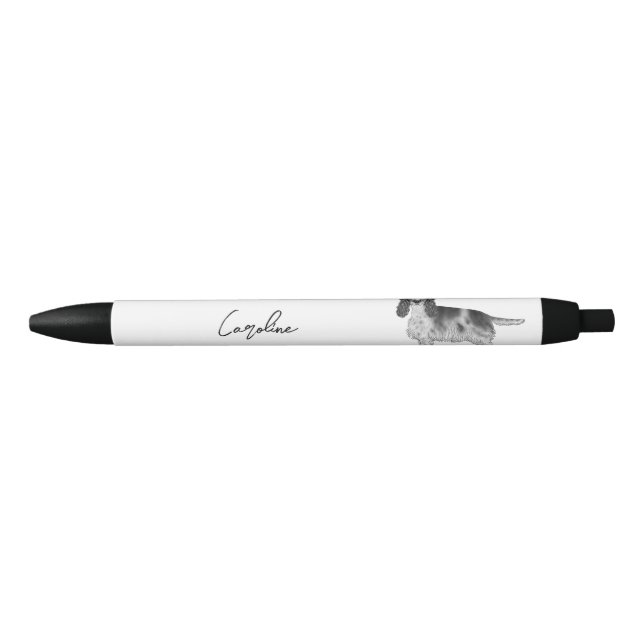 Cocker Spaniel In Black And White & Custom Text Pen (Front)