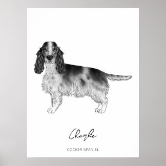 Cocker Spaniel In Black And White &amp; Custom Text Poster