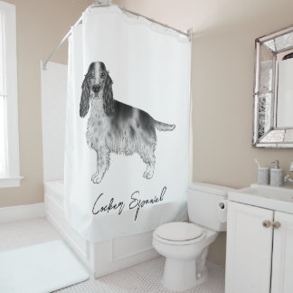Cocker Spaniel In Black And White & Custom Text Shower Curtain